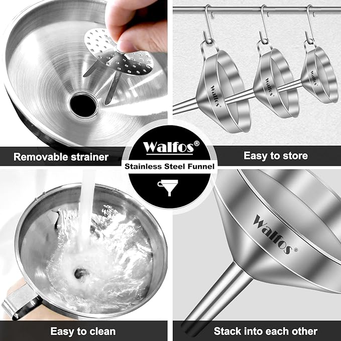 Stainless Steel Funnel, Walfos 3 Pack Kitchen Funnel - Image 7