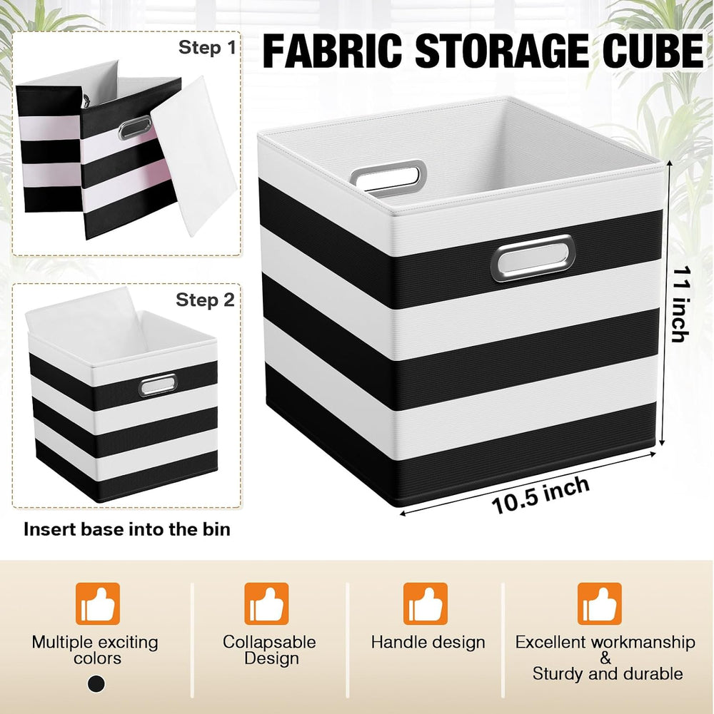 CroBlissful 11 Inch 6 Pcs Fabric Storage Cubes with Handle, Black and White