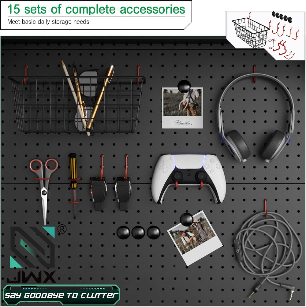 JWX Pegboard Standing Shelf Unit Pro Max with Monitor Support Bars, Gaming Pe...