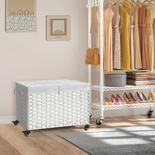Rolling Storage Basket with Lid, 47.6 Gallon Storage Bin with Wheels, Woven - Image 2