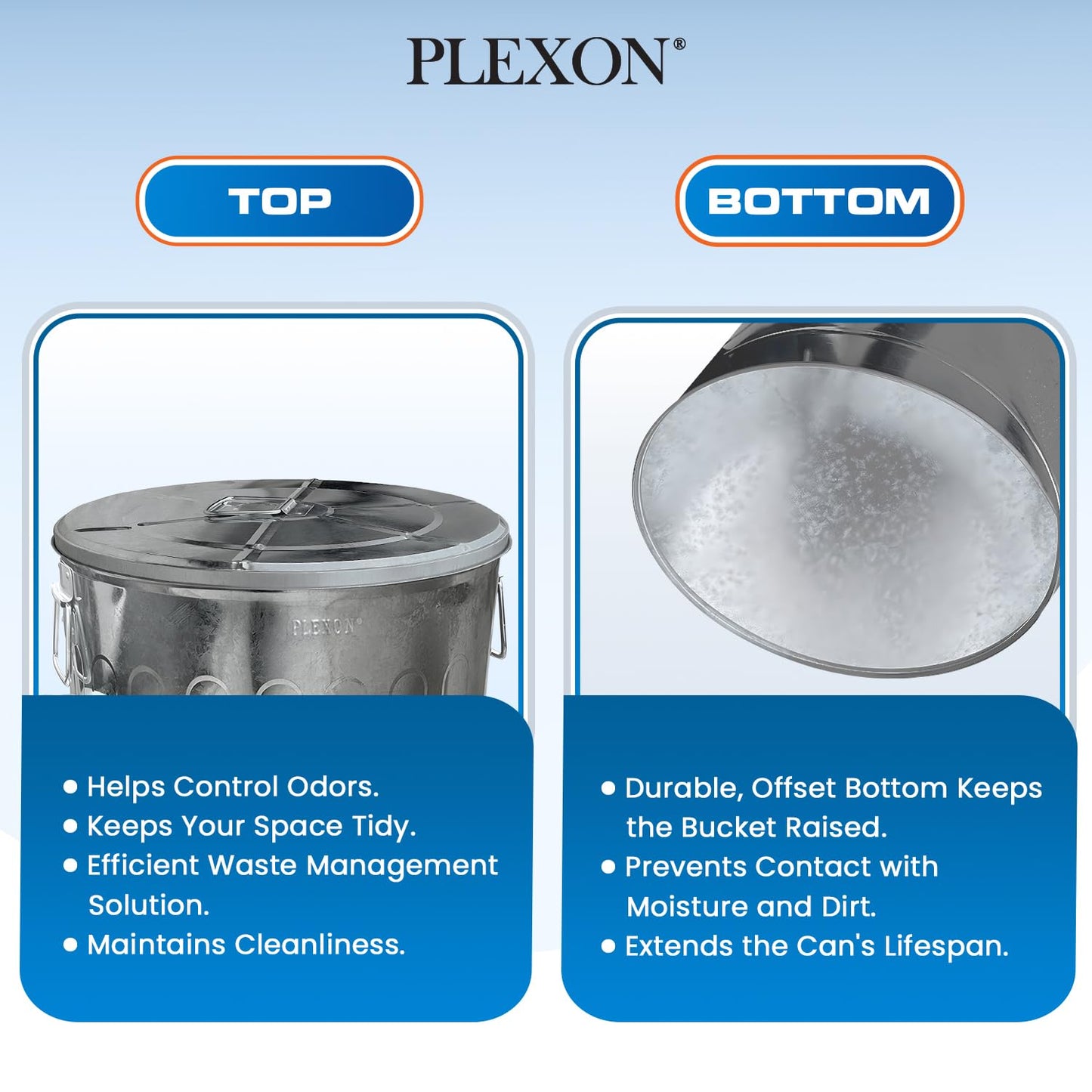Plexon 20 Gallon Metal Trash Can with Lid Outdoor Large Trash Bin Galvanized Steel Garbage Can for Farm Garage Patio Ash Bucket Bird Seed Storage Can Heavy Duty Round Container, 2 Pack