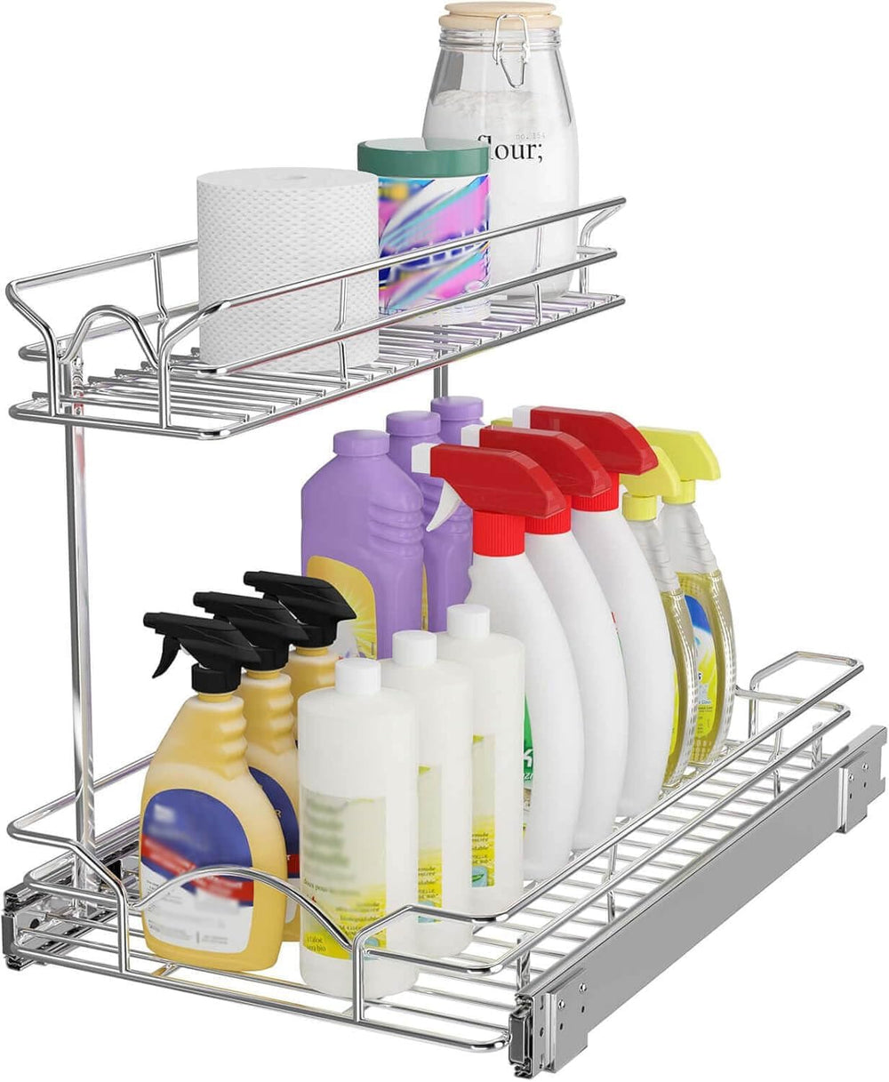 OCG Under Sink Cabinet Organizer Two Tier Pull Out Shelf (14.75W x 17D), Unde...