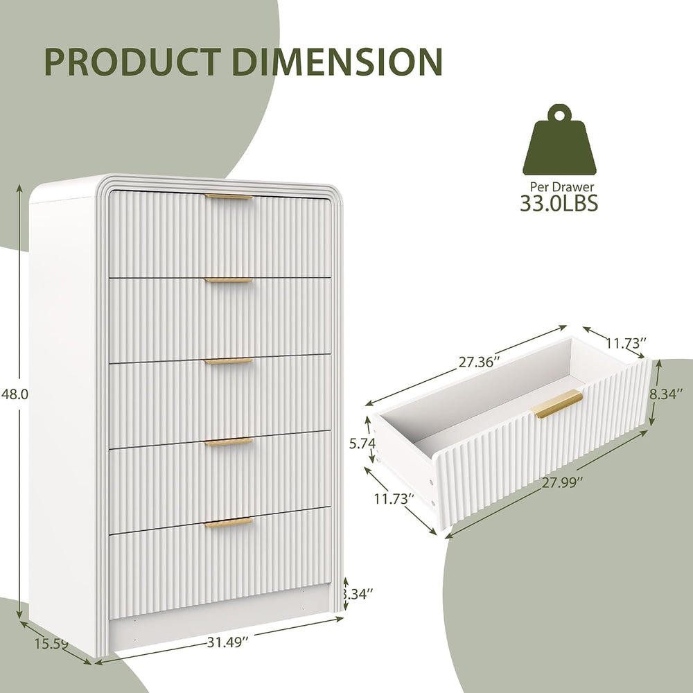 Decofy Fluted 5 Drawers Dresser, 48" Tall Chest of Drawers for Bedroom