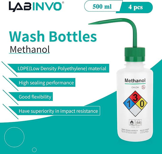 4pcs of Methanol Wash Bottles, Narrow Mouth, Self-Venting Safety Wash Bottles - Image 2