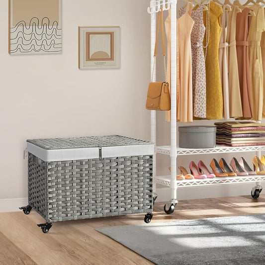 Rolling Storage Basket with Lid, 47.6 Gallon Storage Bin with Wheels, Woven - Image 2