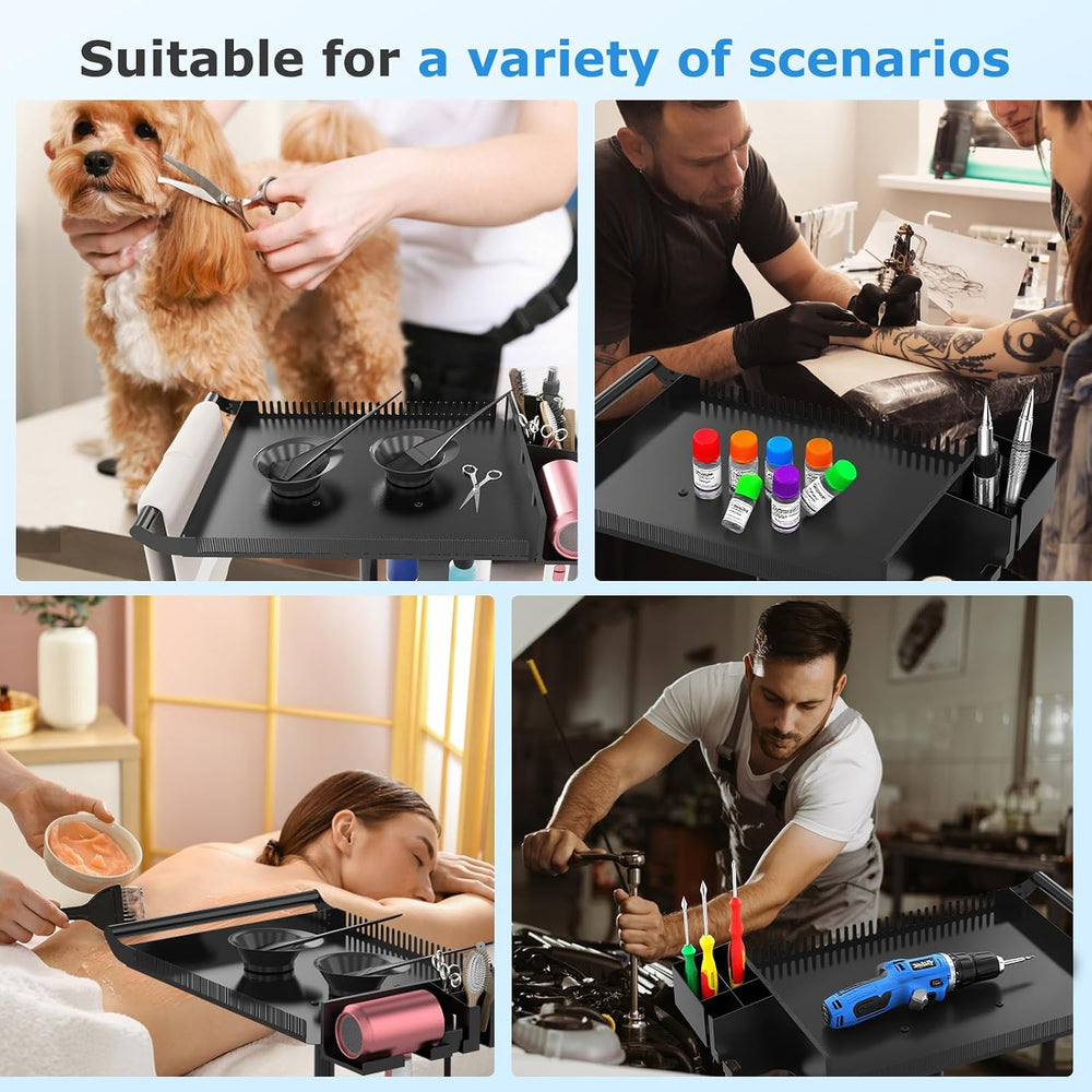 Hairstylist Tray on Wheels, Rolling Salon Tray with Holder and Hair Separator...
