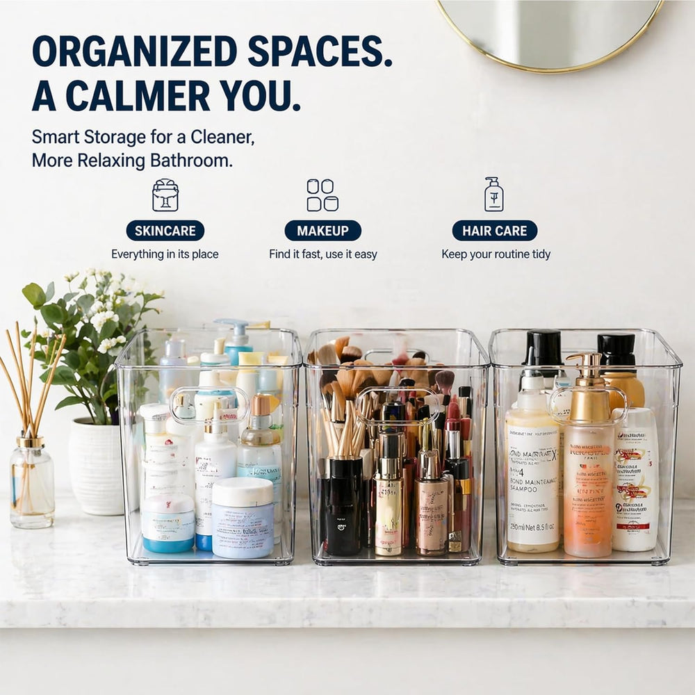 MOONEDGE 6 Pack Clear Organizer Bins 11x8x6in Pantry Organizers and Storage