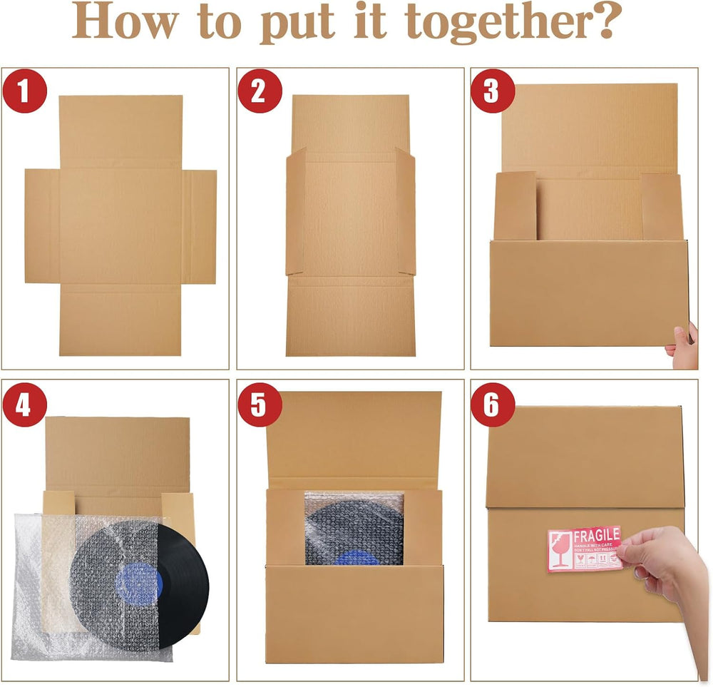 18 Set Vinyl Record Mailers 12.9 x 12.9 x 1" Shipping Boxes Brown Easy F...