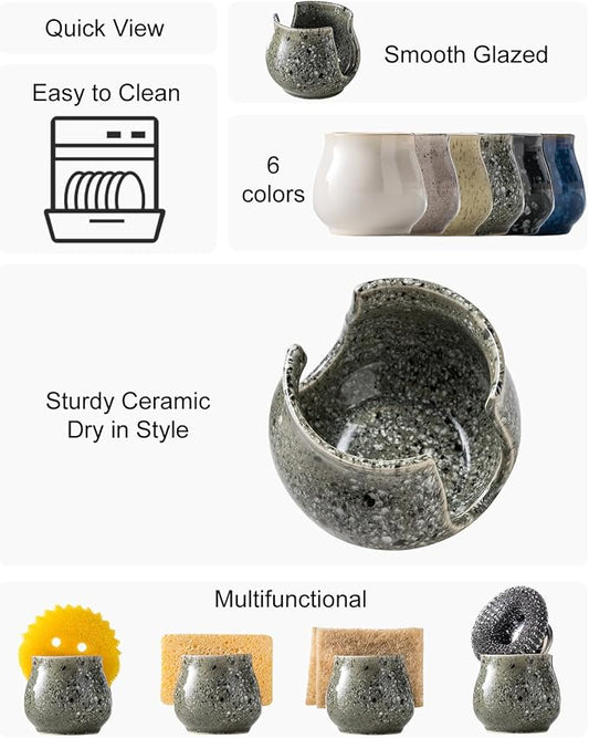Ceramic Sponge Holder, Kitchen Sponge Holder Sink Caddy Organizer Dish Rack - Image 2