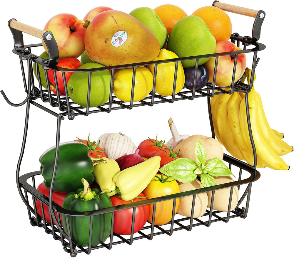 ANTOPY 2 Tier Fruit Basket with 2 Banana Hangers & Dish Drying Rack Small...