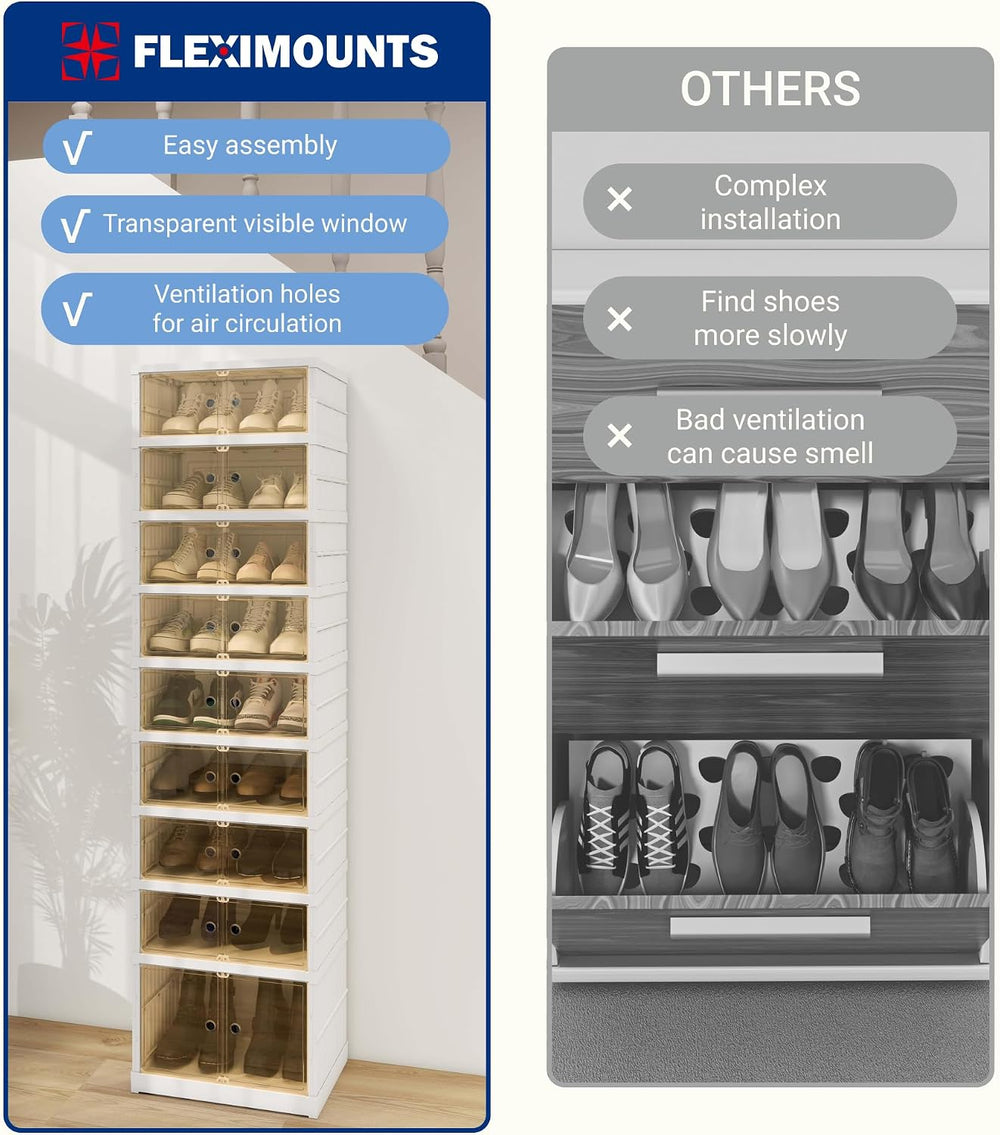 FLEXIMOUNTS Folding Shoe Rack Organizer Storage Box 9 Tiers-18 Pairs