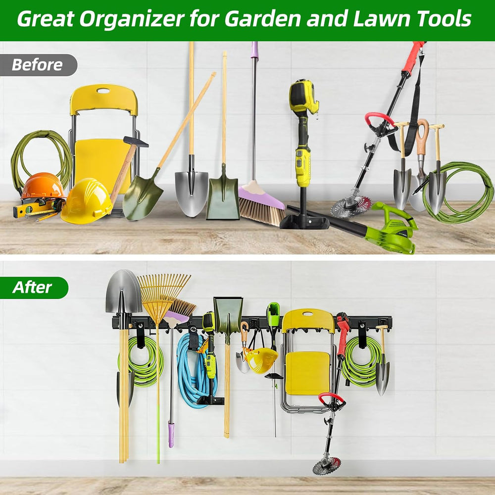 Garage Wall Organizer, 96 in Garden Tool Organizer with 12 Adjustable Hooks