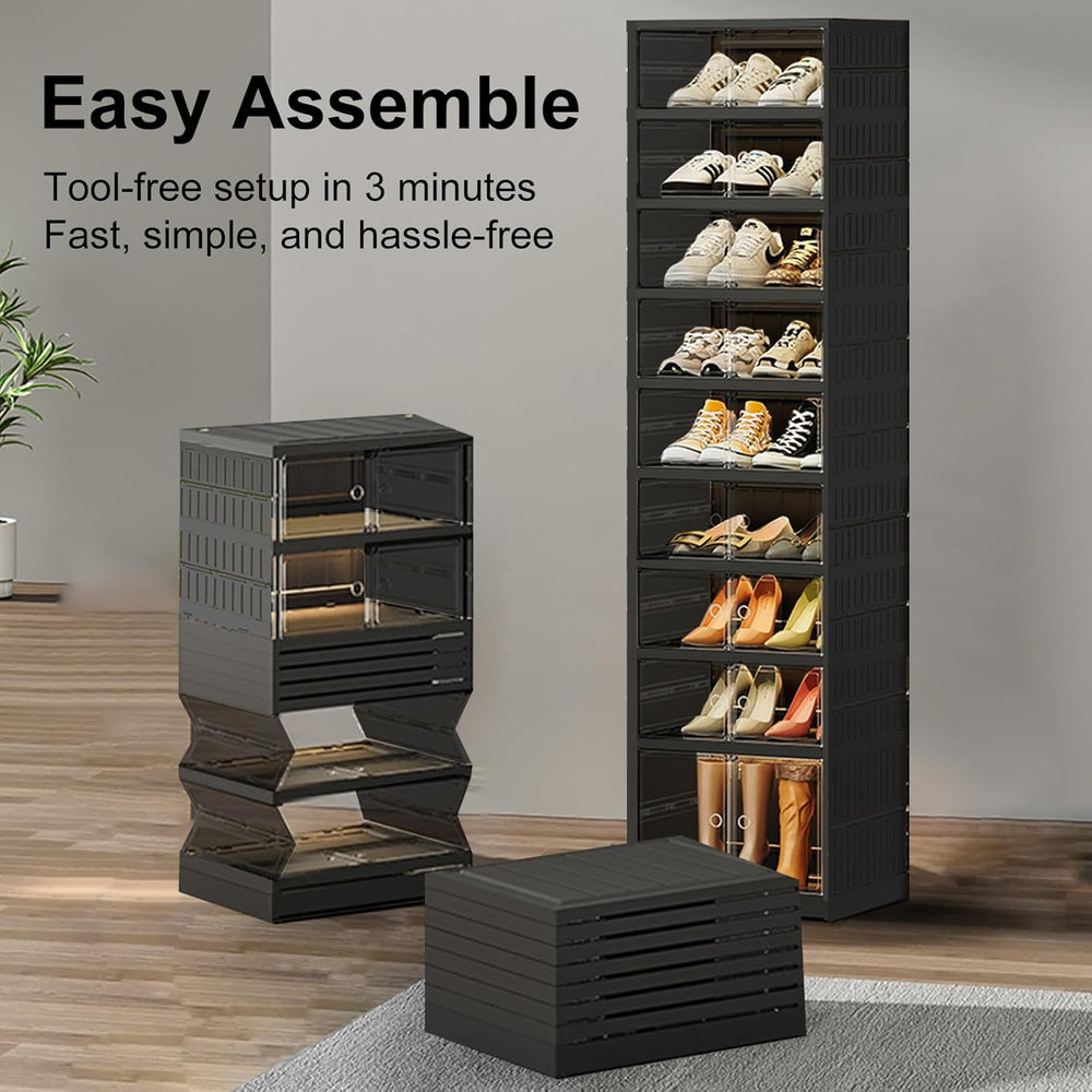SYNCVIBE Foldable Shoe Rack Organizer, 9-Tier, 18 Pairs, 17.3" Wide, Black