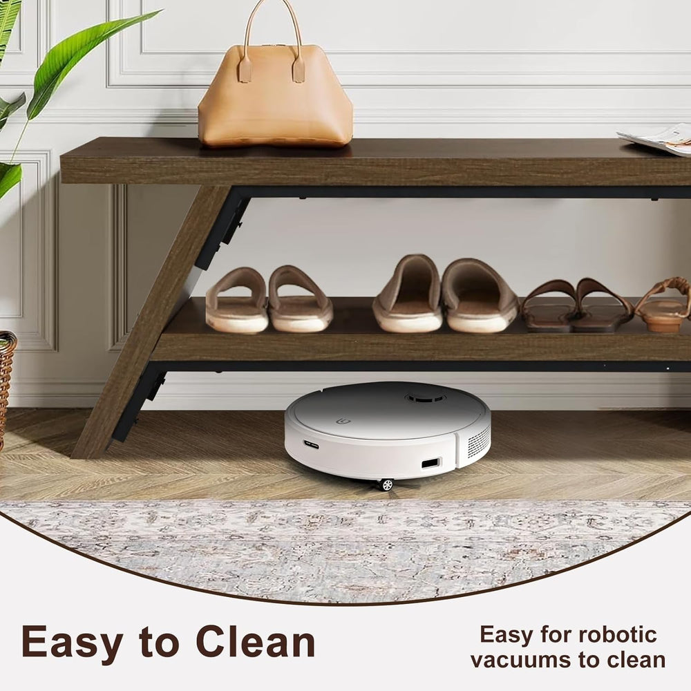 2-Tier Shoe Storage Bench, Solid Wood Entryway Stool Storage
