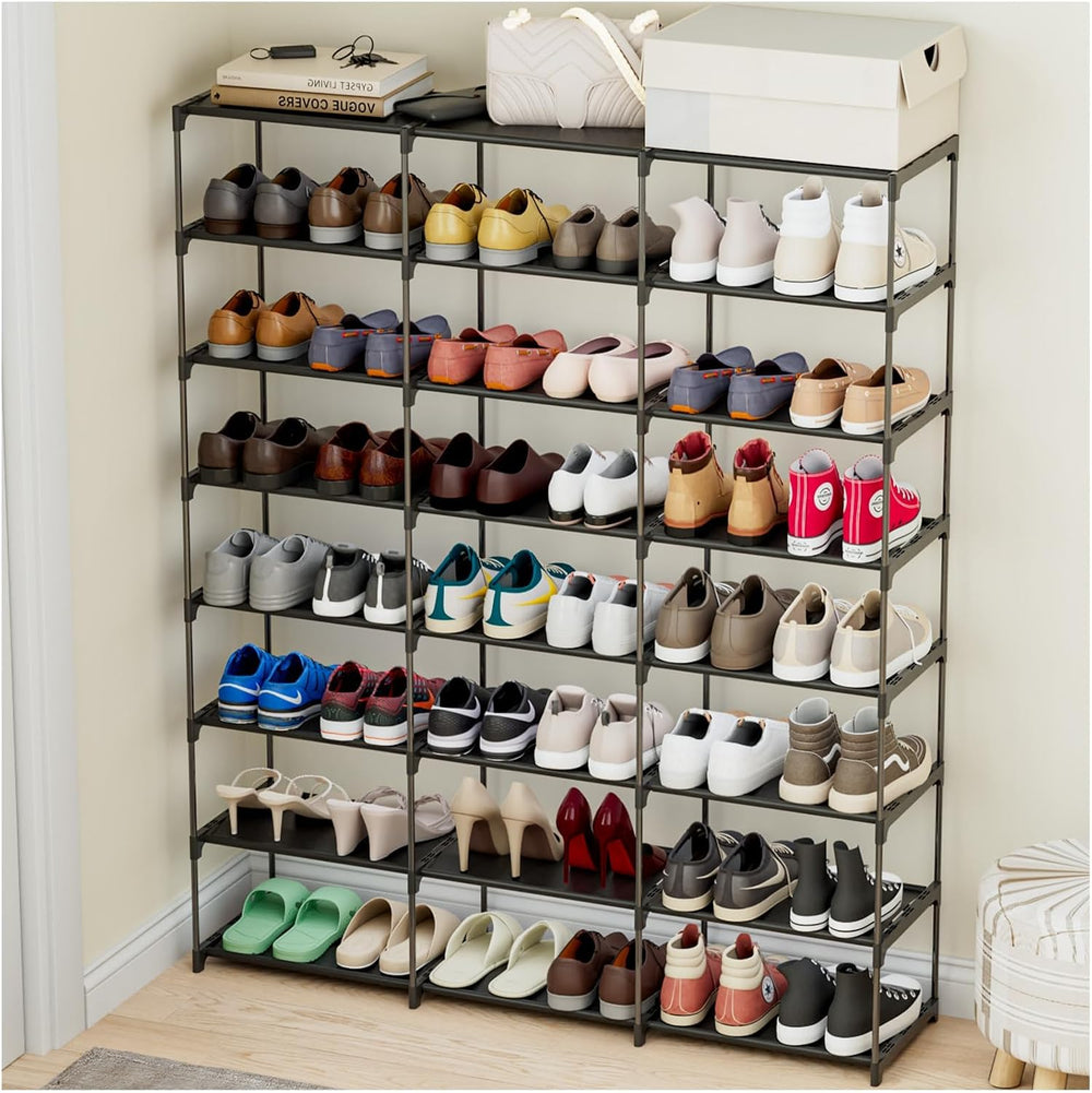 SMILHELTD Large Shoe Rack 3 Row 8 Tier Sneaker Storage Organizer 48 Pairs