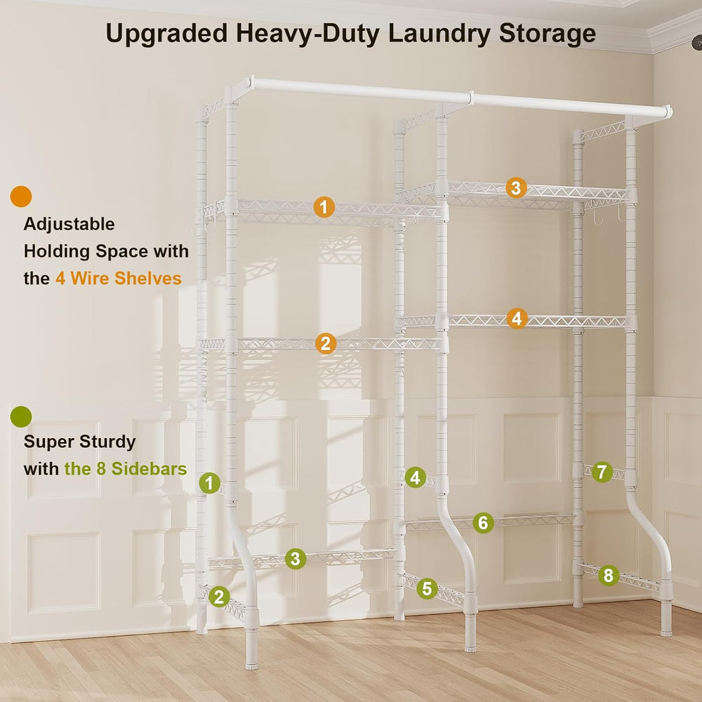ULIFHOME U14 Over Washer and Dryer Storage Shelves, 4 Tiers Laundry Room Stor...