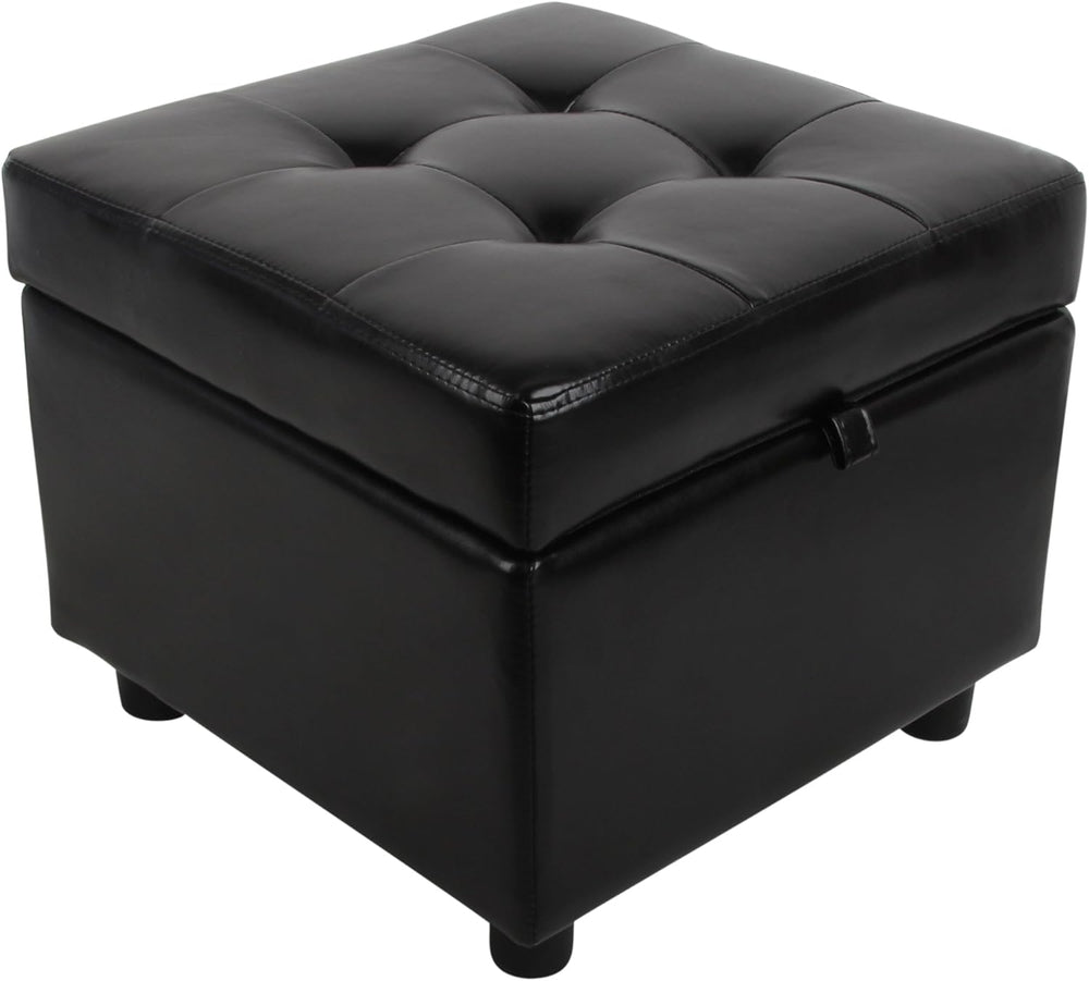 H&B Luxuries Tufted Leather Square Flip Top Storage Ottoman Cube Foot Res...