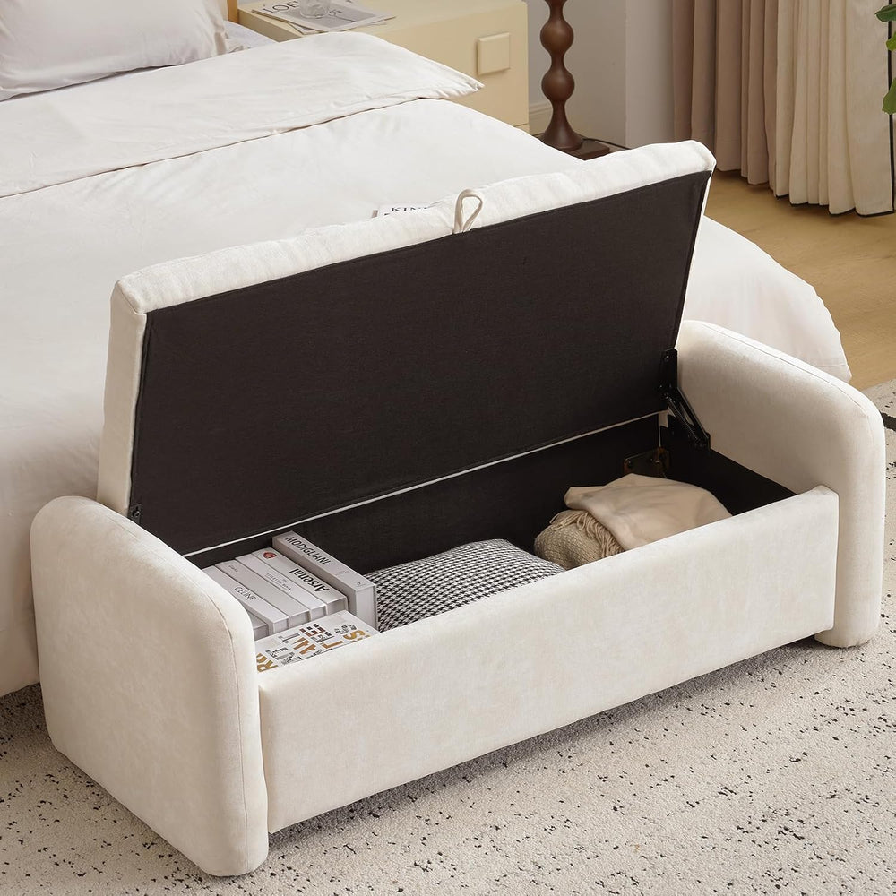 Oversized Ottoman Bench with Storage, Chenille Beige