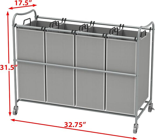 Simple Houseware 4-Bag Heavy Duty Laundry Sorter Rolling Cart - Image 2