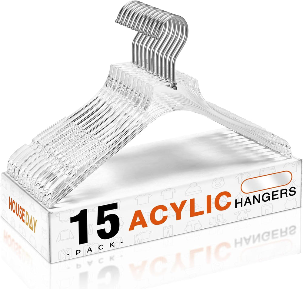 HOUSE DAY Luxury Acrylic Hangers 15 Pack, Crystal Clear Hangers