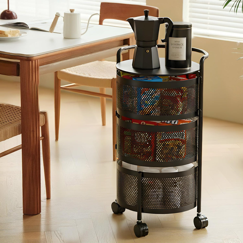 JAQ No Assembly Rotating Kitchen Storage Organizer, 3-Tier Metal Basket Rack ...