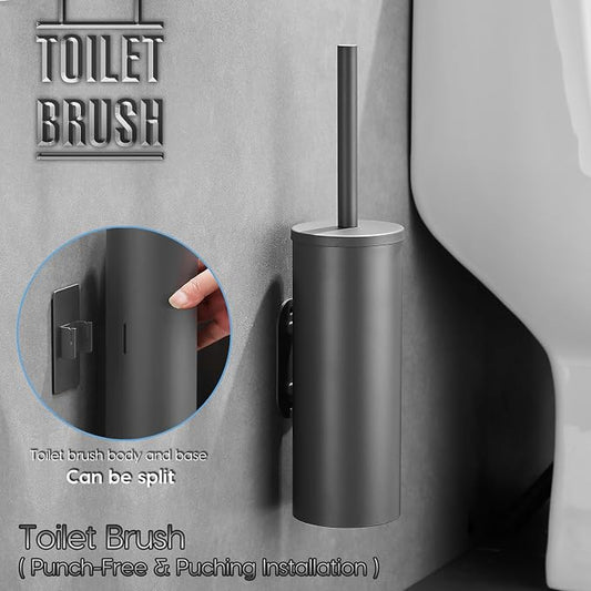 Stainless Steel Toilet Brush and Holder Set, No-Punch Hook Base Dual Purpose - Image 2