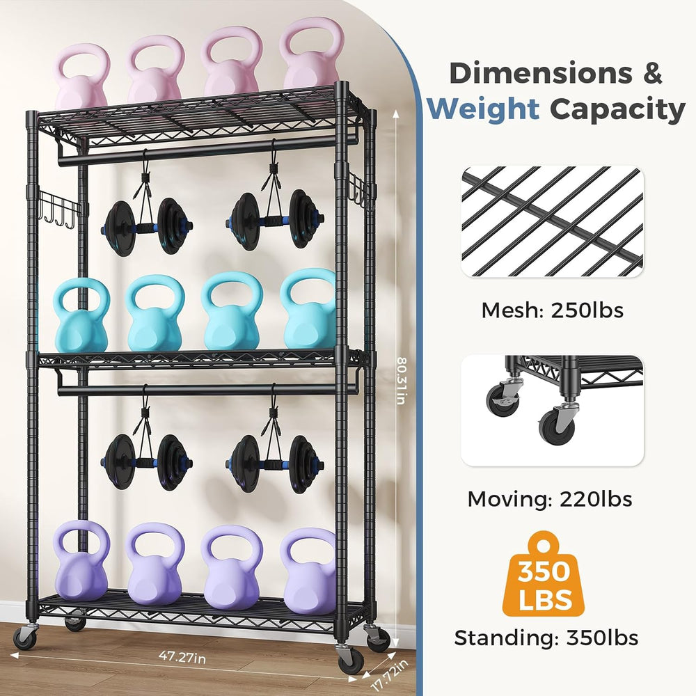 OLIXIS Rolling Clothes Rack, Heavy Duty Garment Rack, 47.2 IN, Black
