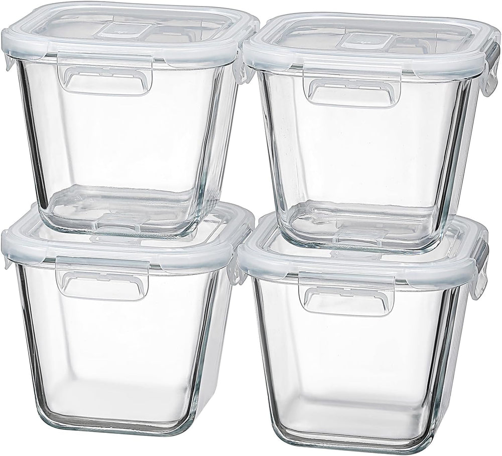 Borosilicate Glass Food Storage Containers With Lids,4 Cup/32 Oz, 4 Pack