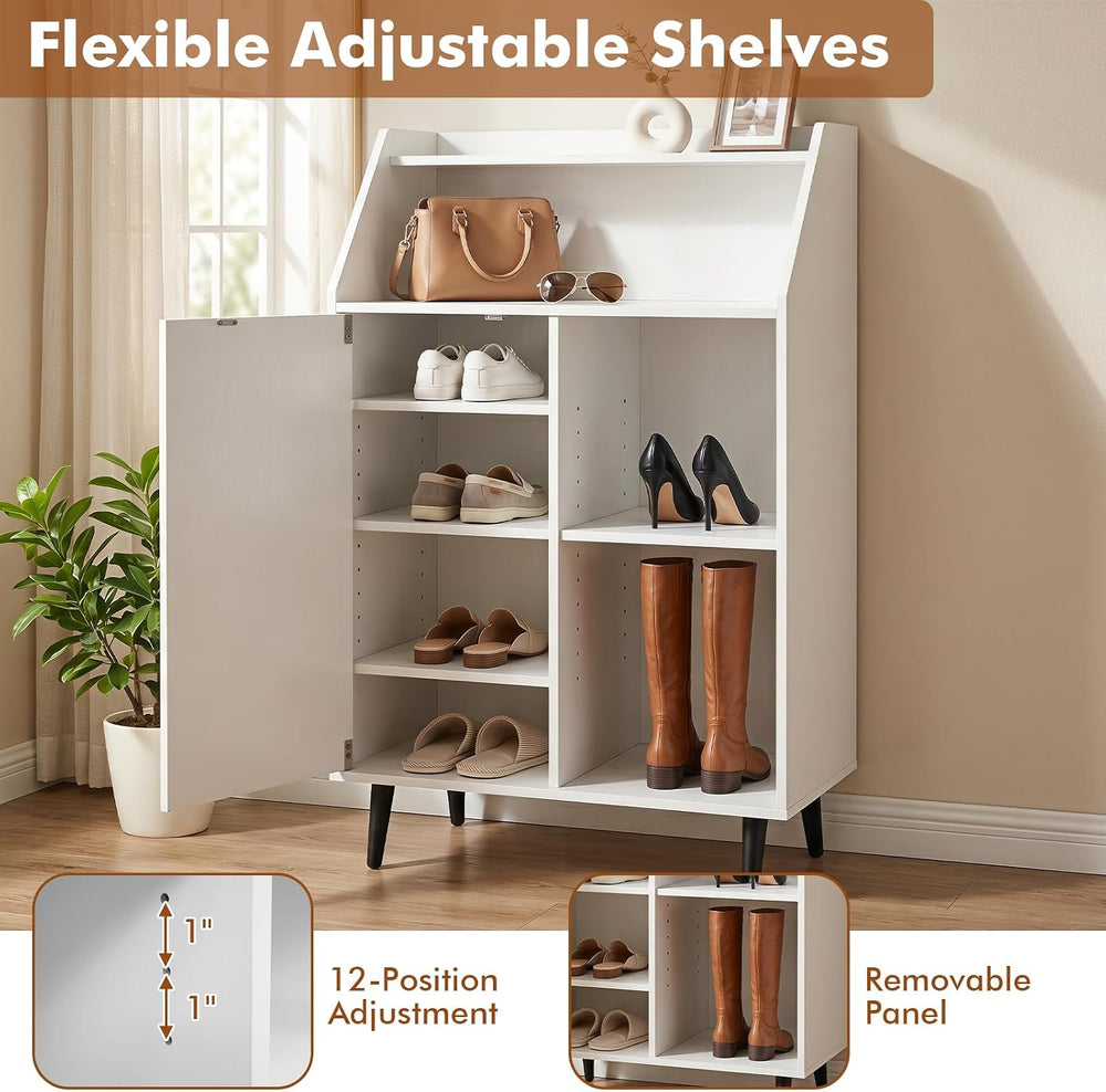 GIANTEX Entryway Shoe Cabinet with Single-Door, Adjustable Shelves, White