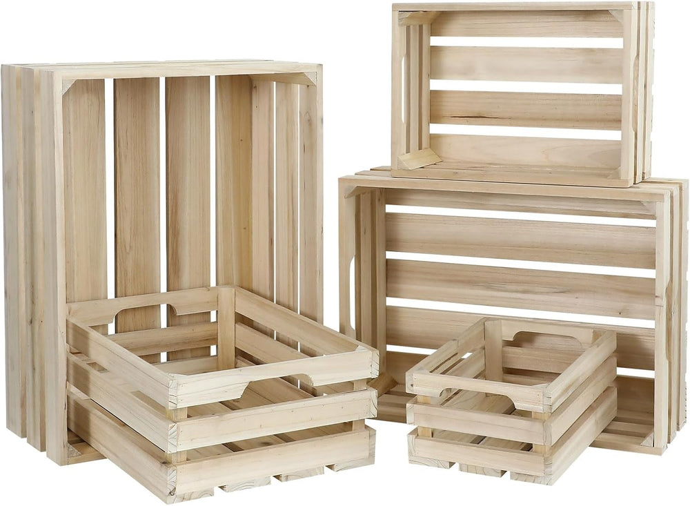 5-Piece Rustic Wooden Crates Unfinished Set, Wall Mountable Slatted Storage C...