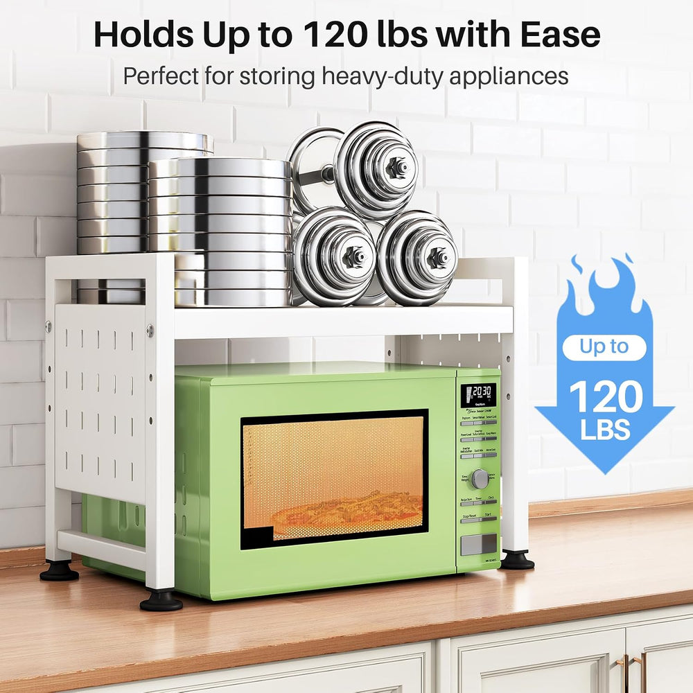 Expandable Microwave Stand, 2-Tier Adjustable Microwave Oven Rack with 10 Hoo...