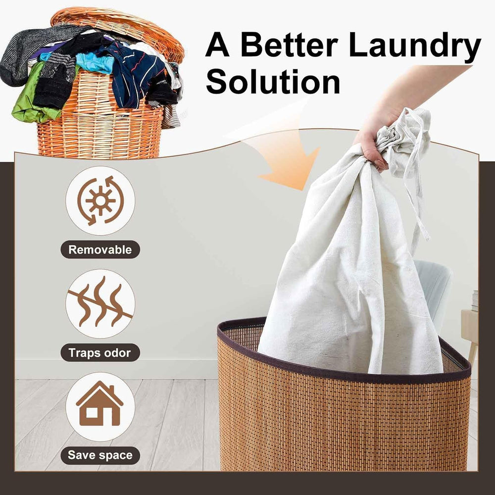 Gueevin Corner Bamboo Laundry Hamper with Lid and Removable Liner Corner Bamb...