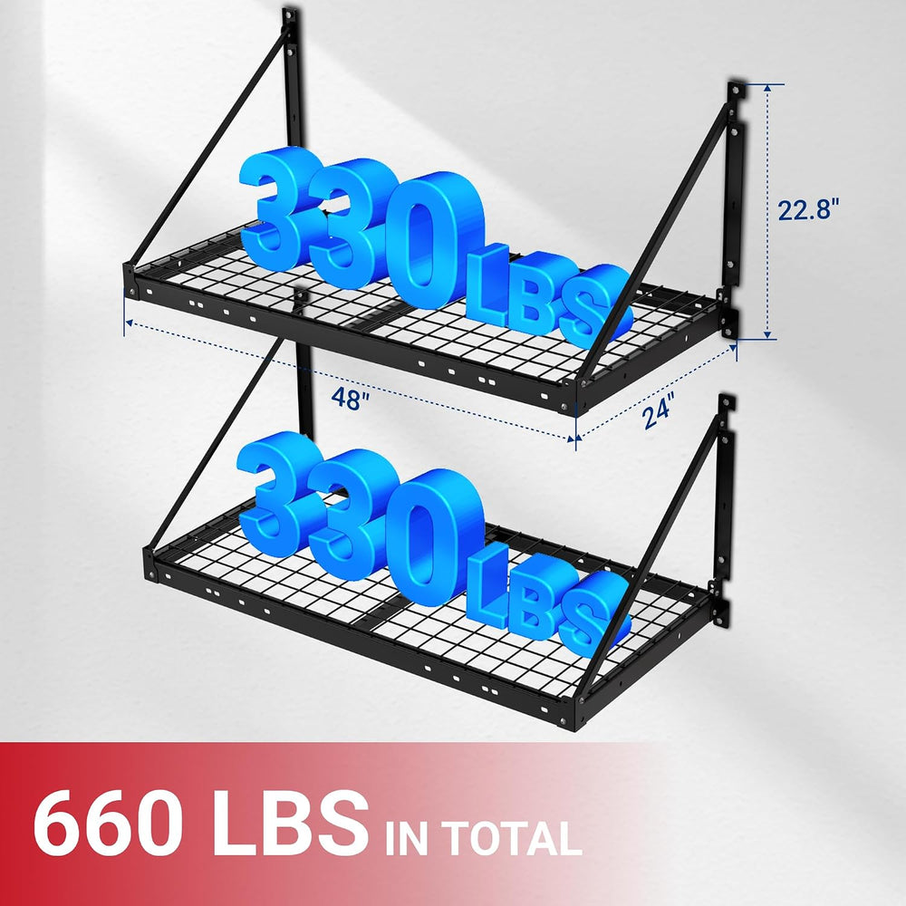 FLEXIMOUNTS 2-Pack 2x4 ft Wall Shelving Garage Storage Rack, Black