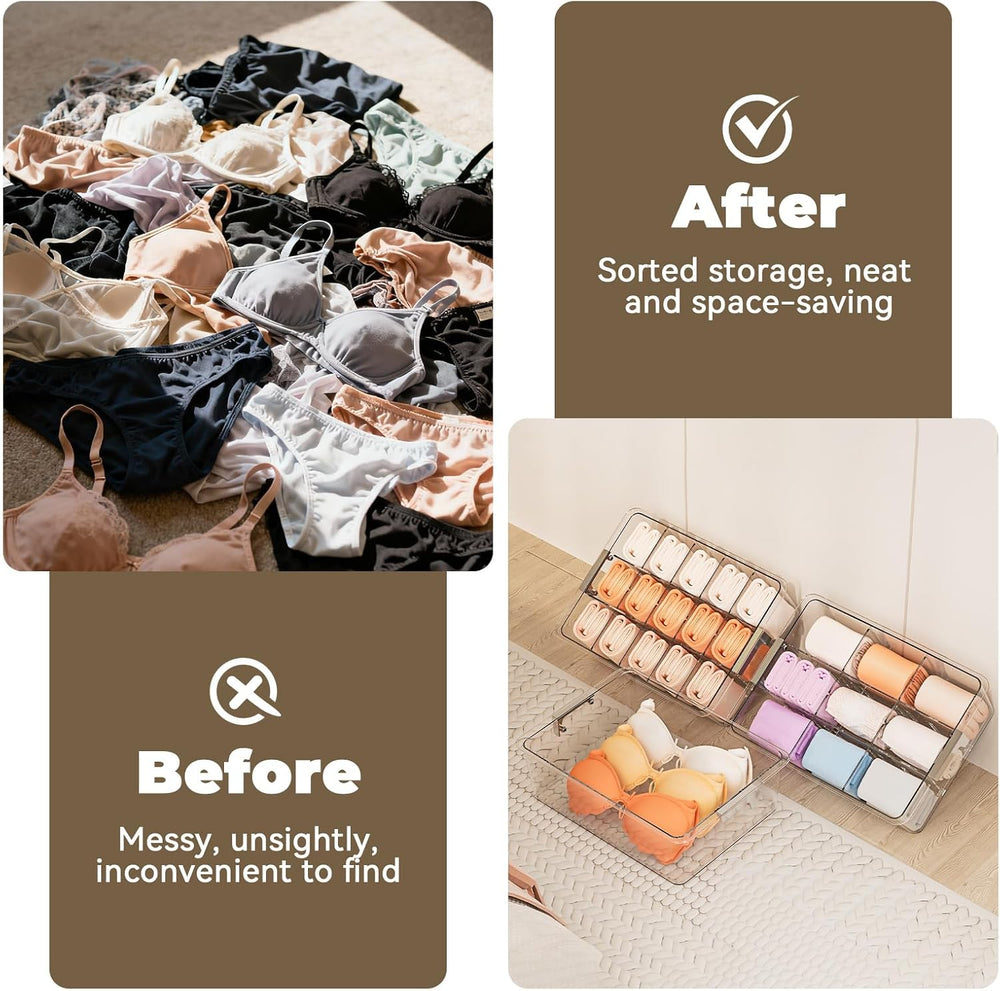 Socks Bra Underwear Drawer Organizer for Closet, 2 PCS Plastic Storage Box wi...
