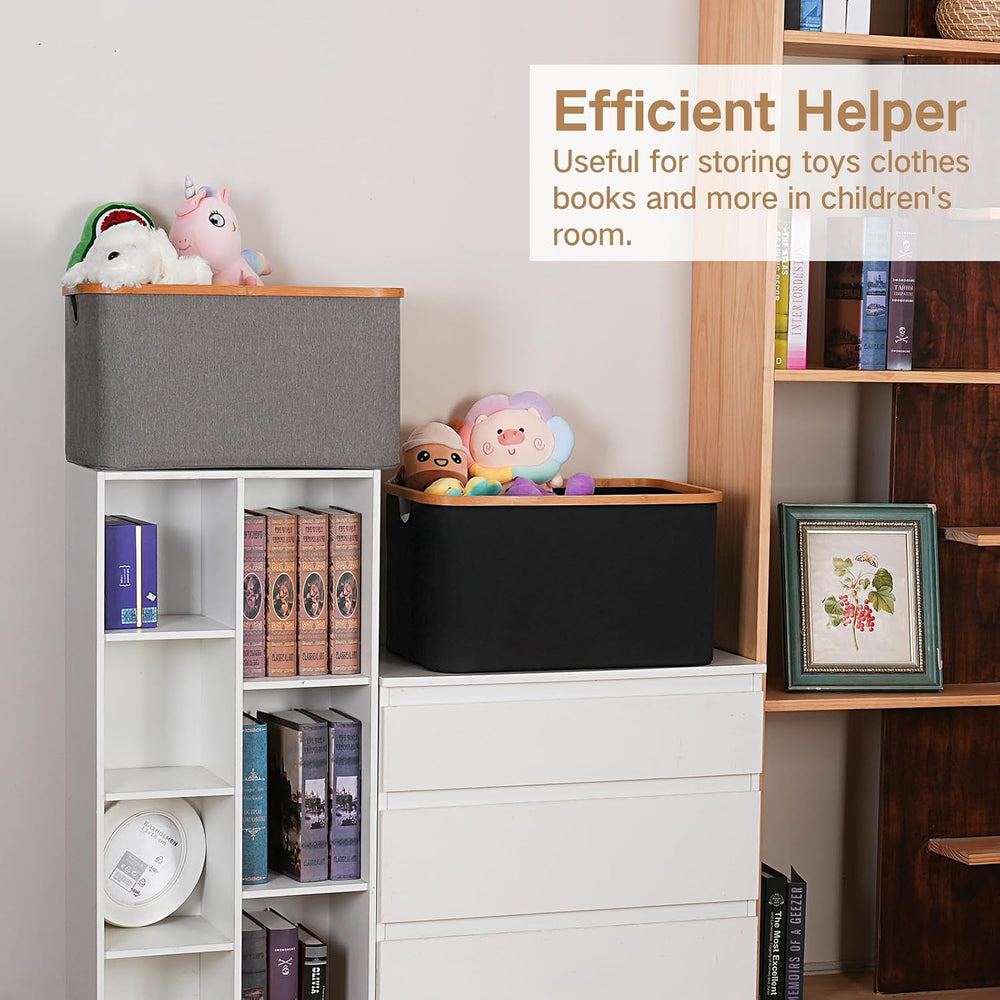 efluky Storage Baskets for Organizing, Fabric Storage Bins with Bamboo Handle...