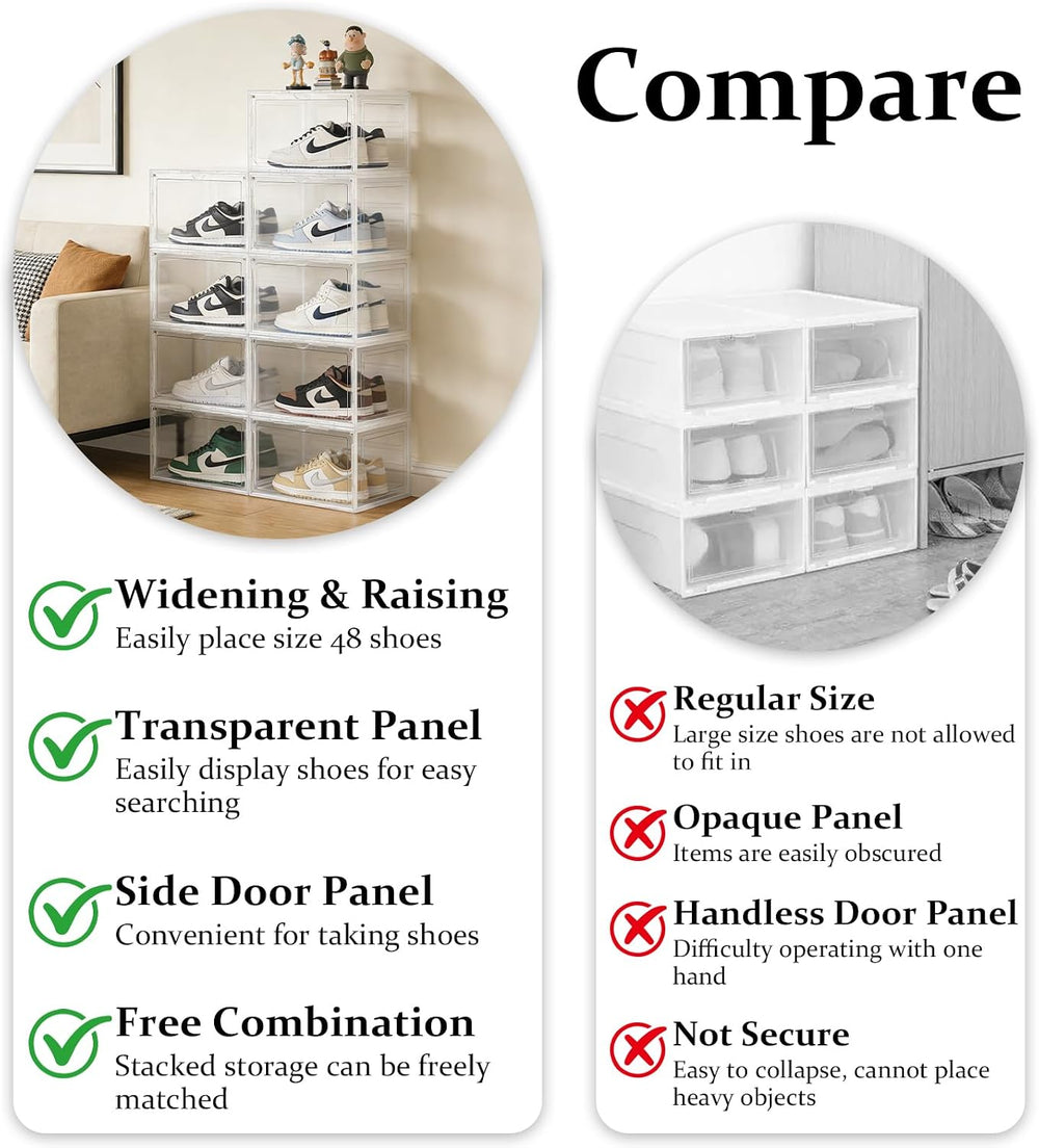 Upgraded X-Large Shoe Organizer, Stackable 12 Pack Plastic Shoe Box with Clea...