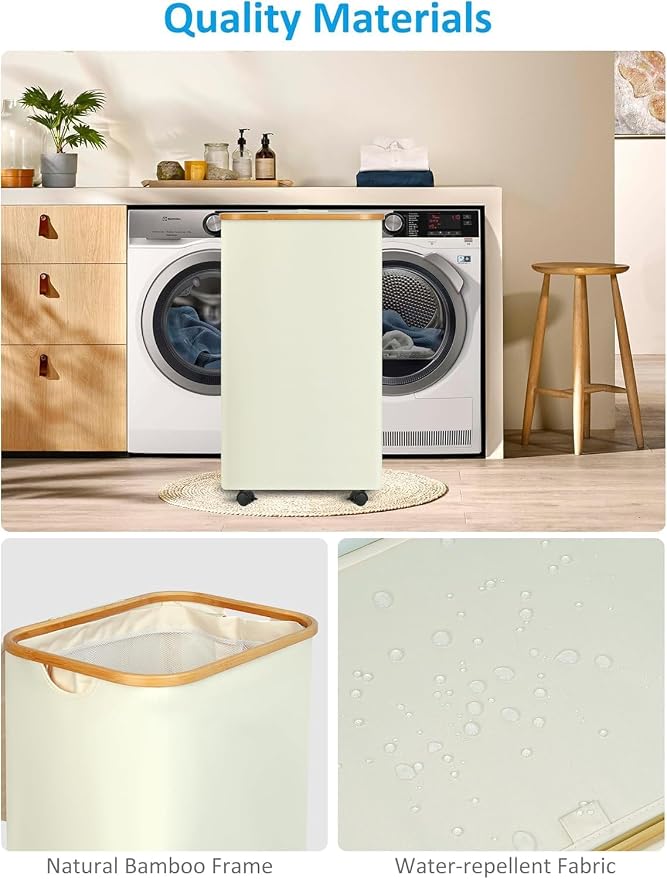 efluky Laundry Basket with Wheels, Tall Rolling Laundry Hamper with Lid and - Image 7