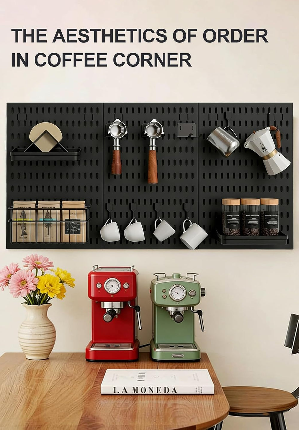 Coffee Pegboard Wall Storage Set – Wall-Mounted Coffee Mug Holder with Hooks,...