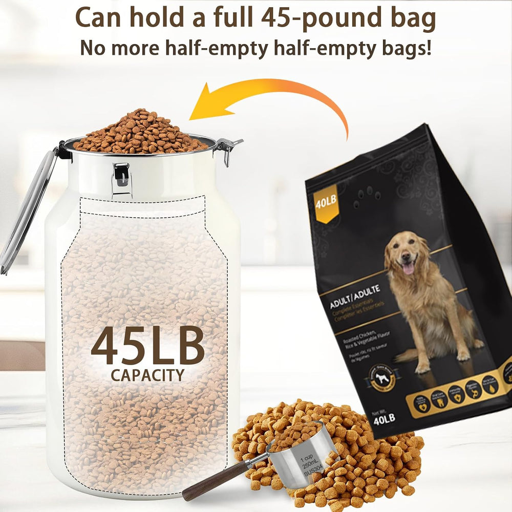 Dog-Cat Food Storage Container 45 lb, Large Stainless Steel Bin