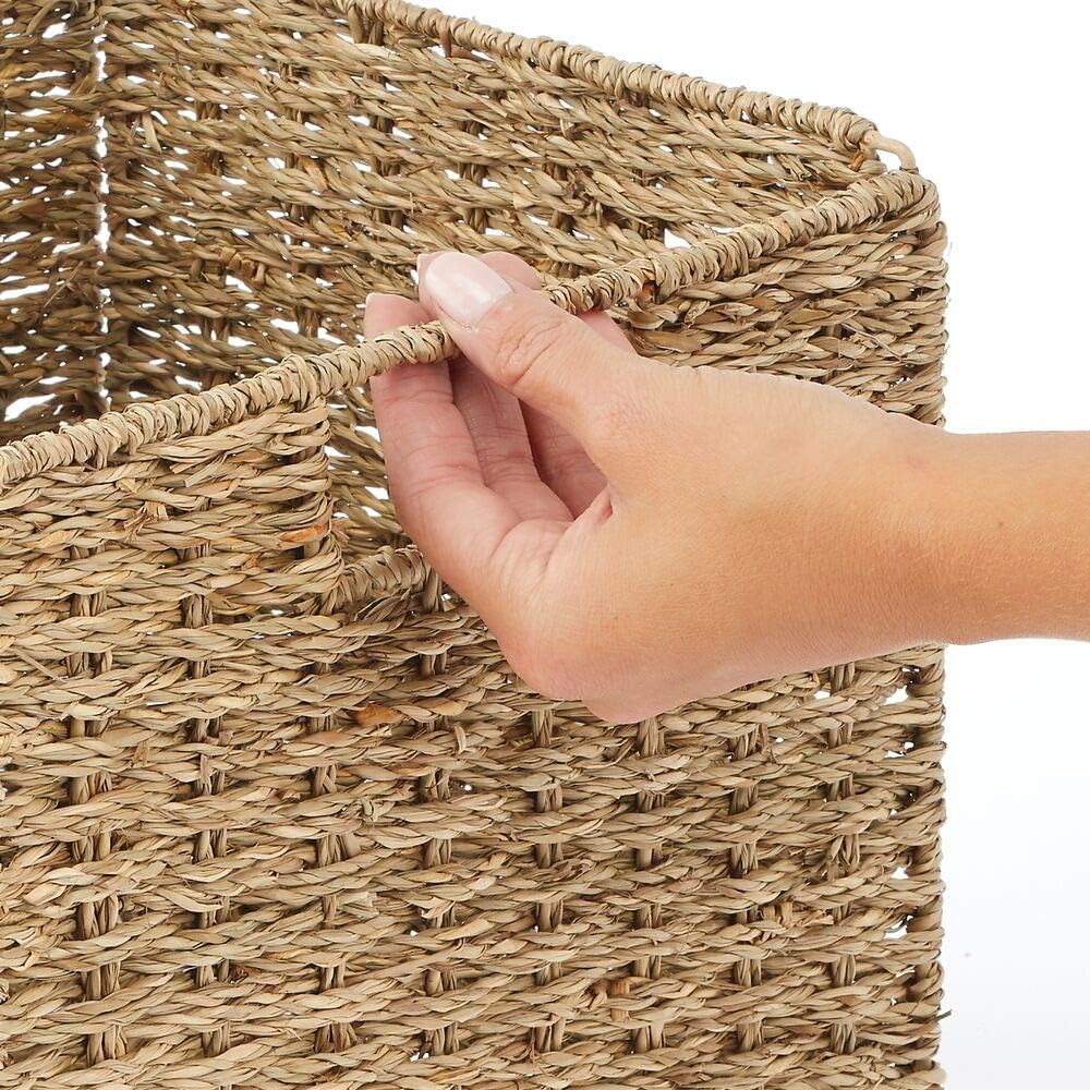 mDesign Seagrass Woven Cube Basket Organizer with Handles - Storage for Bedro...