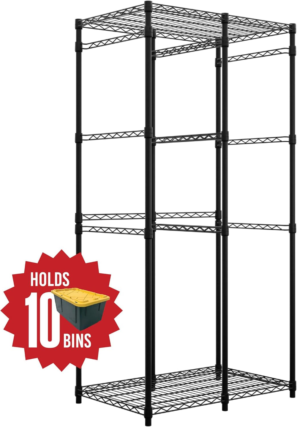 SafeRacks Bin Storage Rack with 10 Bins, 12-Gal Totes, Black