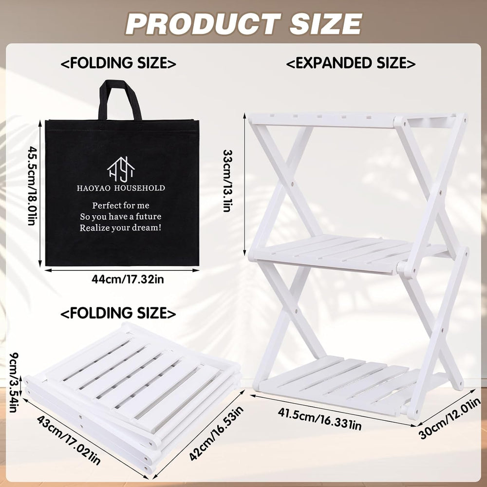 3 Tier Portable Folding Shoe Storage Rack Natural Bamboo Vertical Shoe Rack f...