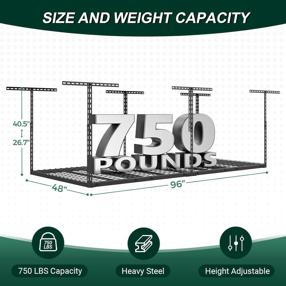 4x8 FT Overhead Garage Storage Rack,750LBS Weight Capacity