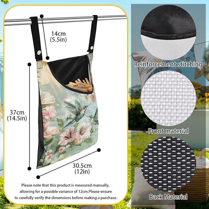 Hummingbird Clothespin Bag for Outdoor Laundry Clothesline and Clothes Pin - Image 7