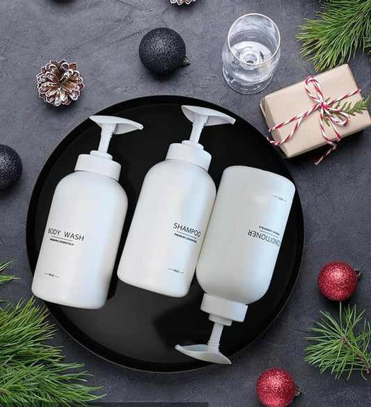 Frosted Pearl White Shampoo and Conditioner Bottles, Refillable Apothecary - Image 2
