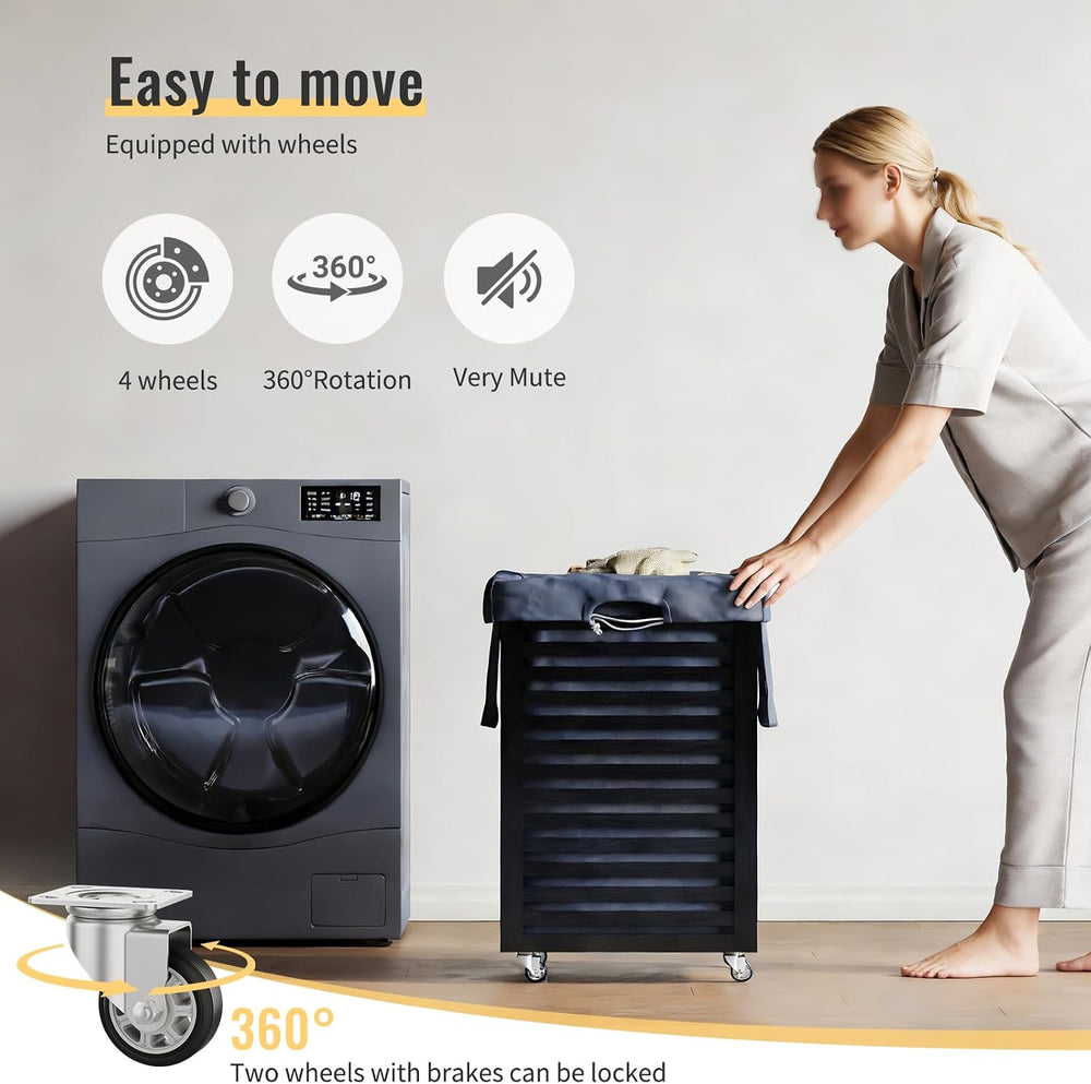 Laundry Hamper with Wheels,Rolling Laundry Basket with Removable Bag,Bamboo C...
