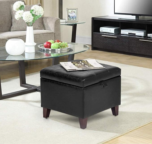 Adeco Storage Ottoman Foot Rest Stool, Leather Ottoman Footstool - Image 2