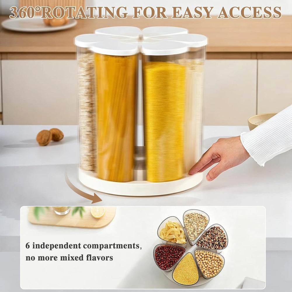 6 Grids Rotating Cereal Dispenser Countertop, 15 lbs Rice Dispenser