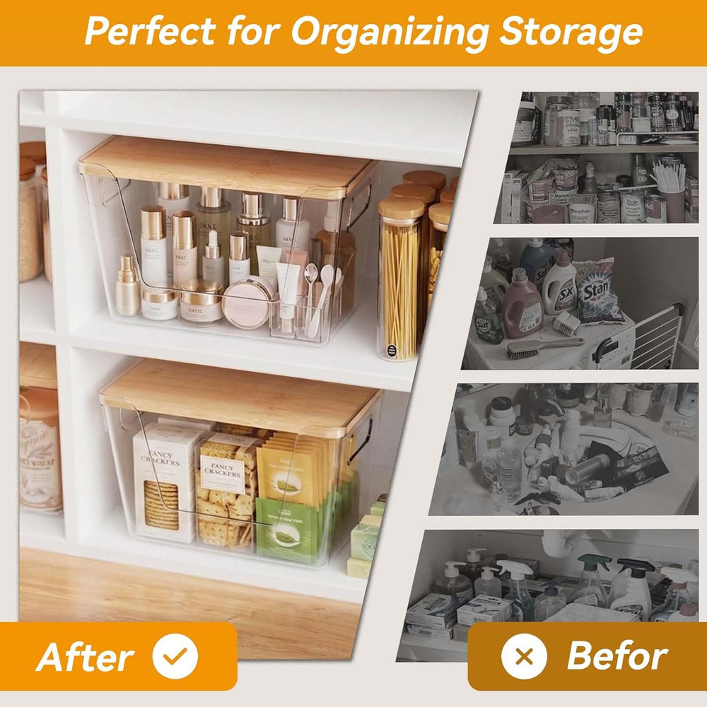 4 Pack Pantry Organizers and Storage with Bamboo Lids
