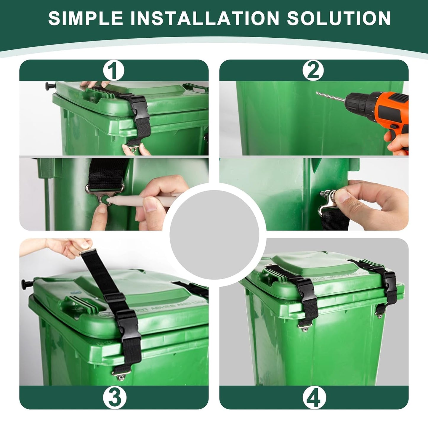 Trash Can Locks for Animal- Bear Raccoon Dog Proof Garbage Bin Lock-Adjustable Length - Easy to Install, Long Lasting Strap Lid Garbage Can Lock for Out Door Garbage Can - 4PCS